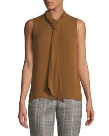 Theory Draped Tie-Neck Sleeveless Classic Silk Georgette Shell at Neiman Marcus